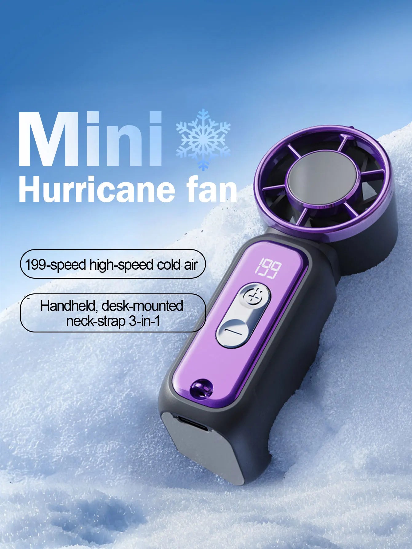 Breezora | Mini-Handventilator mit Digitalanzeige | Leistungsstarke Kühlung | USB-aufladbar 1200 mAh