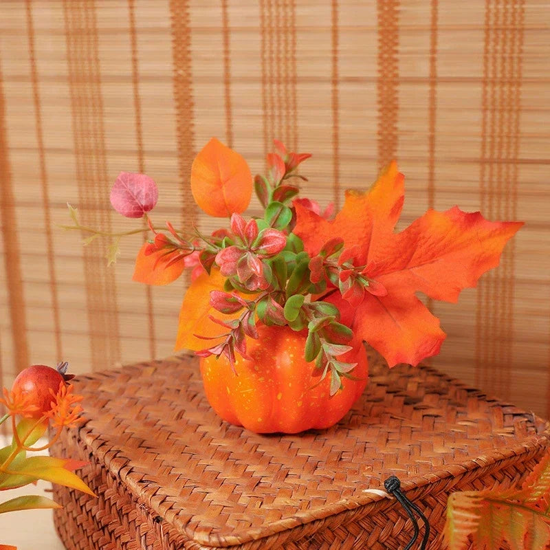 Decorative Pumpkin AutumnCharm | Artificial Pumpkin with Maple Leaves | Autumn, Halloween & Thanksgiving Decoration