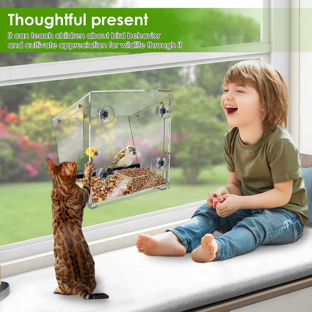 BirdVista Acryl-Vogelfutterspender | Fensterhalterung | Mit Saugnäpfen | Transparent für Vogelbeobachtung