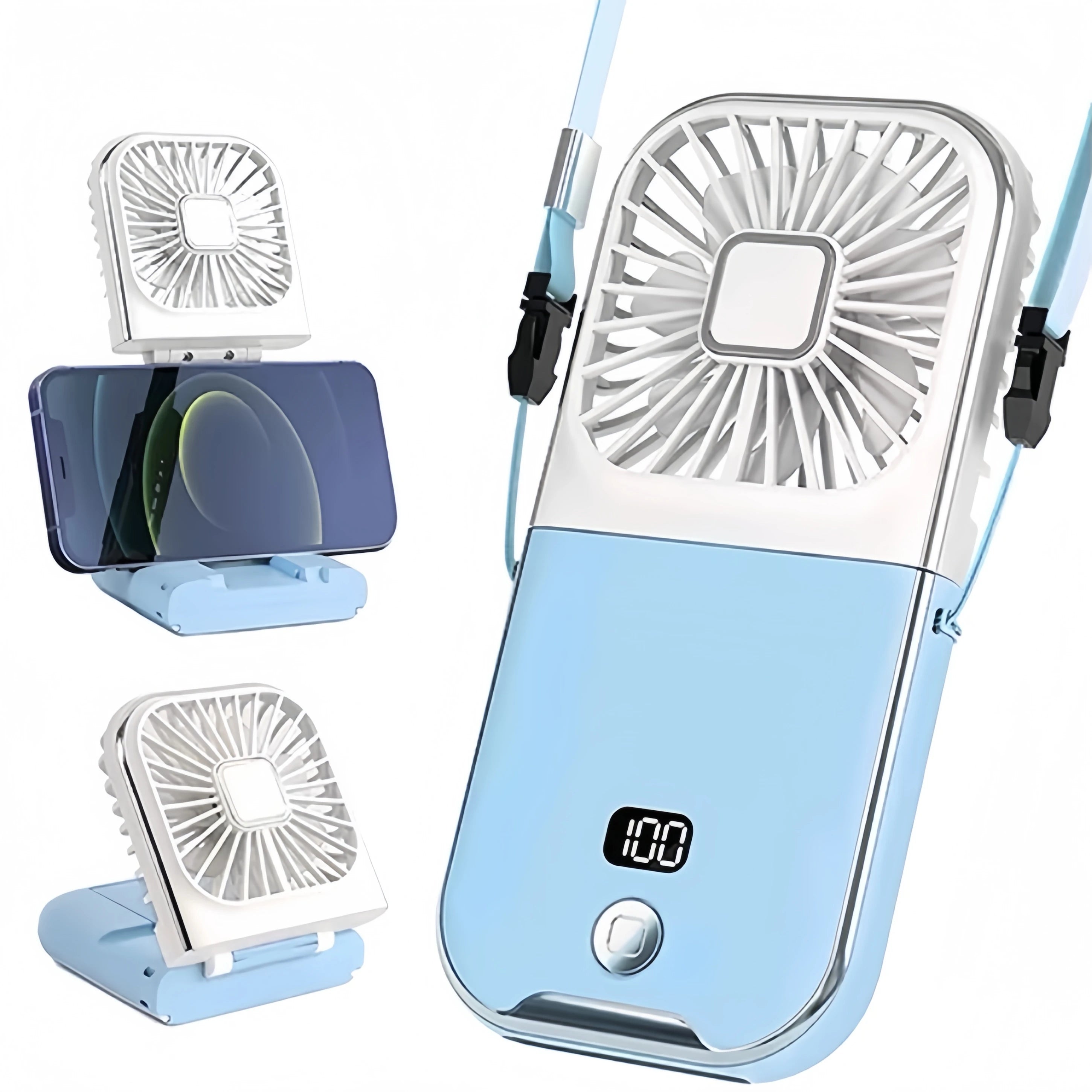 Venturox | Tragbarer USB-Halsventilator | Digitalanzeige & Handyhalterung | 3000mAh Akku