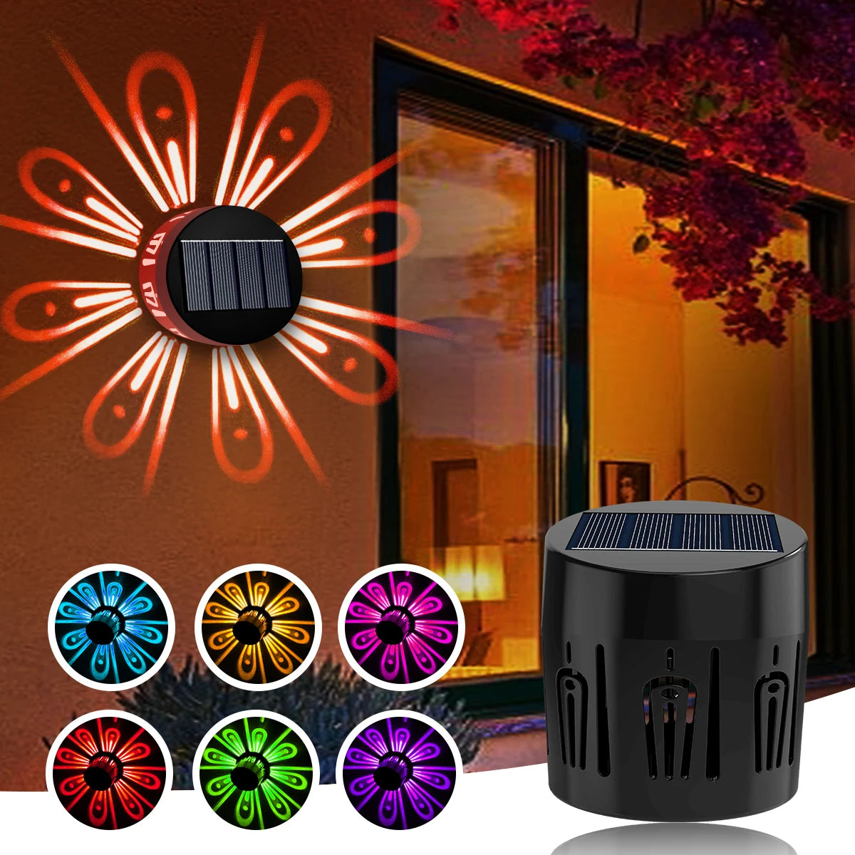Lunavera Solar-Dekoleuchte | Warmweiß/RGB | IP65 Wetterfest | Blütenmuster-Projektion für Garten & Zaun