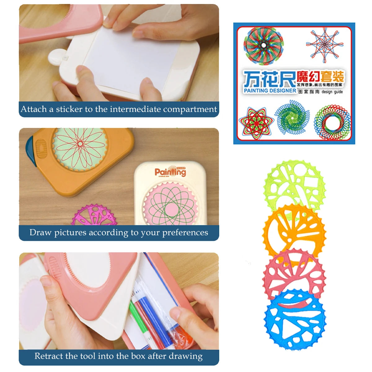 Geometriax Spirograph Zeichen Set | Geometrische Schablonen & Zahnräder | Kreatives Zeichenspielzeug | Kunststoff