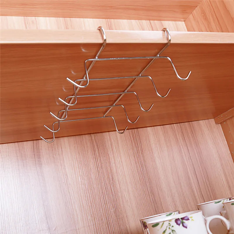 Cupvaro Tassenhalter Unter Regal | 10 Haken | Edelstahl Chrom | 27,5 cm