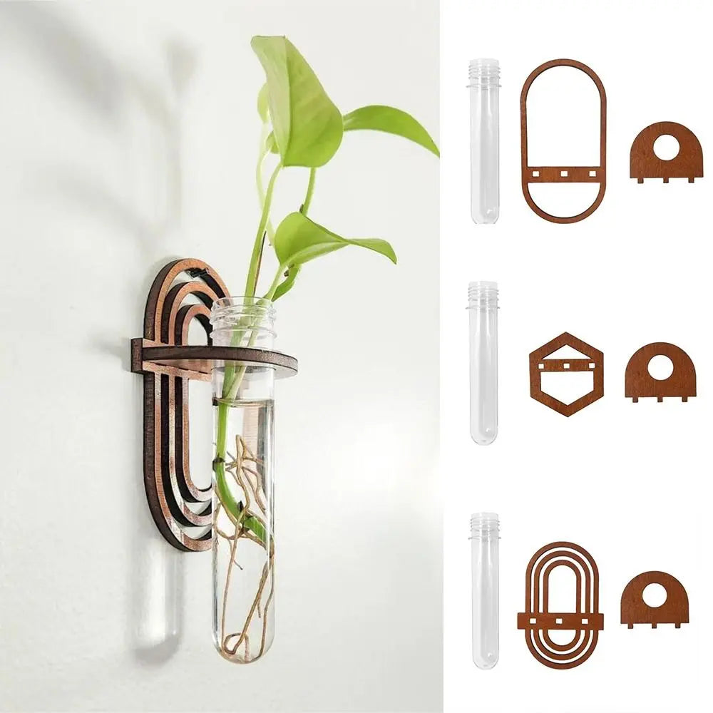 Naturiva | Wandvase aus Holz für Hydrokulturpflanzen | Hängender Pflanzenhalter für Blumen & Stecklinge | Dekorative Wanddekoration