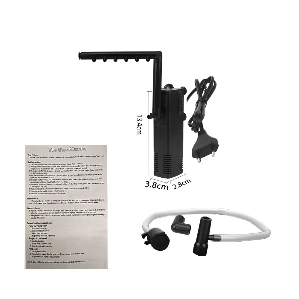 AquaThero Water Filter Pump for Aquariums | Submersible Pump with Filter & Oxygen Supply | For Freshwater & Saltwater | EU Plug