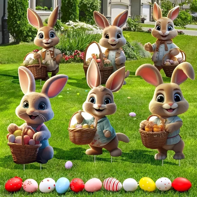 FrühlingsNest Osterhasen Gartenstecker Set | Niedliche Hasen Deko | Vintage Frühlings Gartendekoration | 6-teilig