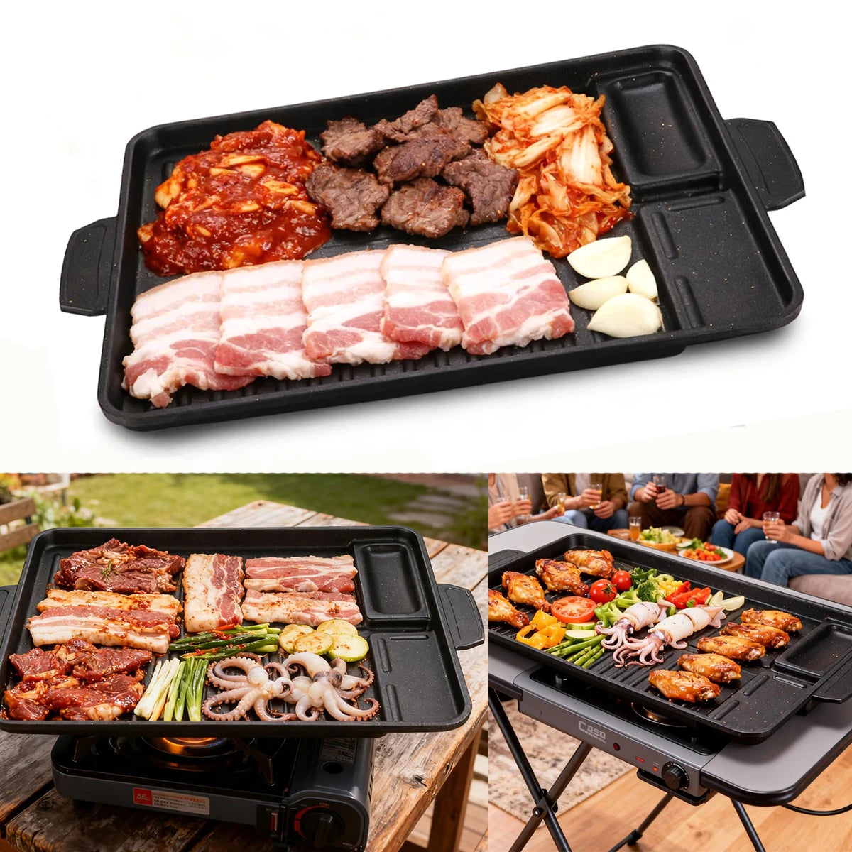 Grillvora BBQ Grillpfanne | Antihaft | Raucharm | Aluminium Grillplatte mit Fettablauf