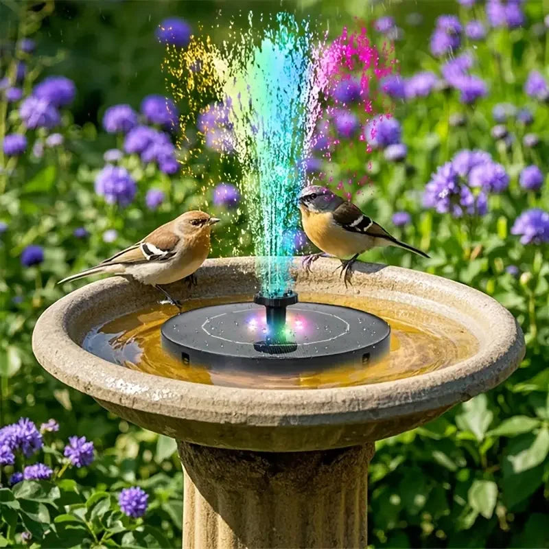AquaLuma LED Solar Springbrunnen Pumpe 3,5W | 6 Düsen | Vogelbad & Gartendekoration | RGB Licht