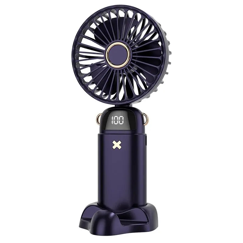 Breezento Mini Handventilator | 5 Windstufen | Tragbarer USB Tischventilator mit Handyhalter | Leiser Taschenventilator