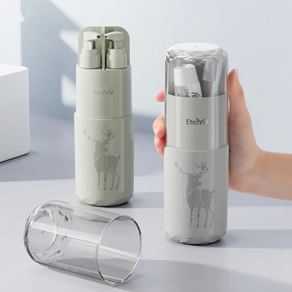 TravelEase | Reise-Kulturset mit Zahnbürstenbecher | Multifunktionaler Organizer für Shampoo, Zahnpflege und Camping