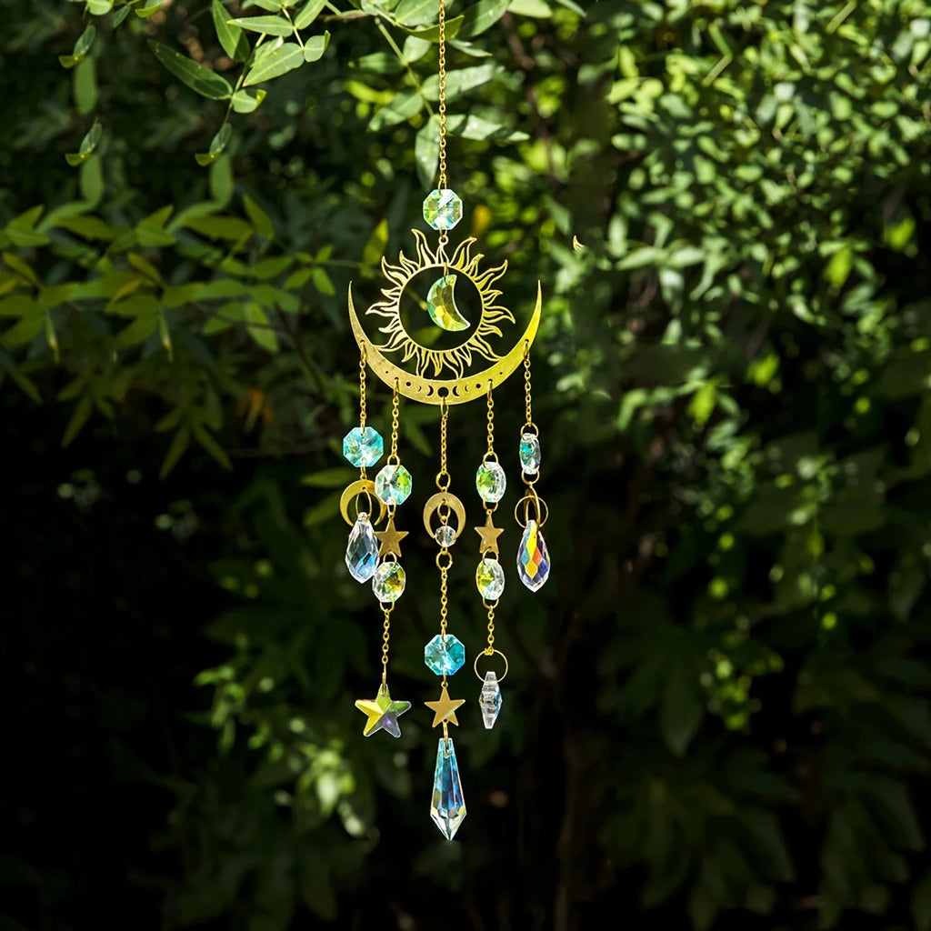 Lunaris Kristall-Sonnenfänger | Stern- & Mond-Windspiel | Lichtfänger für Garten, Fenster & Balkon