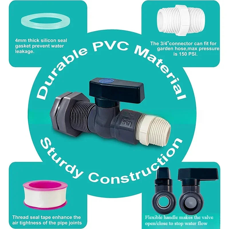 AquaPorta Regenfass Wasserhahn Set | PVC Auslaufhahn 3/4 Zoll | Fassanschluss Adapter | Dichtungsset für Regentonne