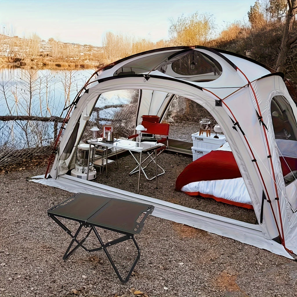 SteelFold Campingtisch Faltbar | Leicht & Stabil | Kohlenstoffstahl | Dreibein Design