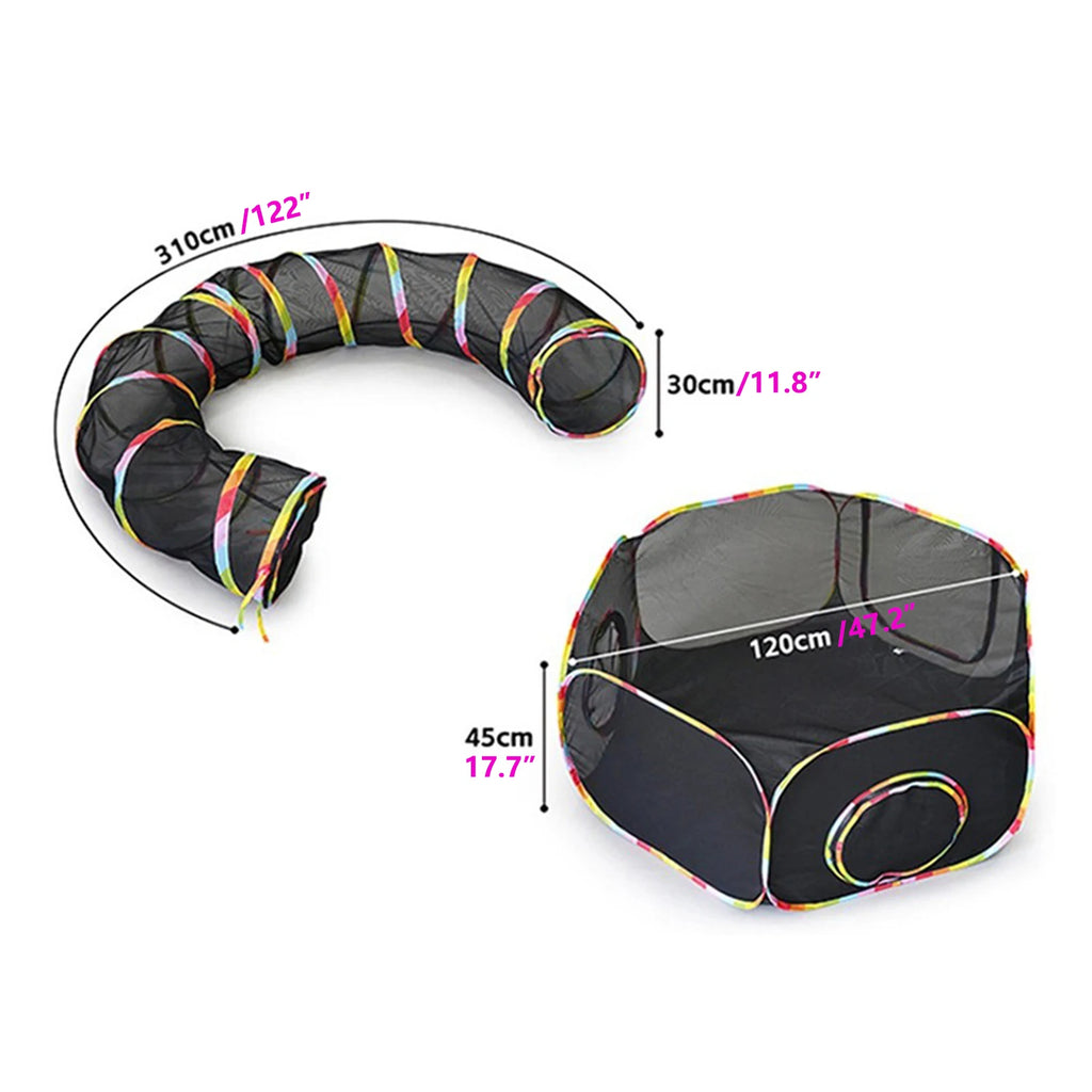 PawPatio Flex Outdoor Katzengehege mit Tunnel | Faltbares Katzenzelt aus Mesh & Oxford | Reißverschluss-Verbindung | Tragetasche | Für Katzen & Kleintiere
