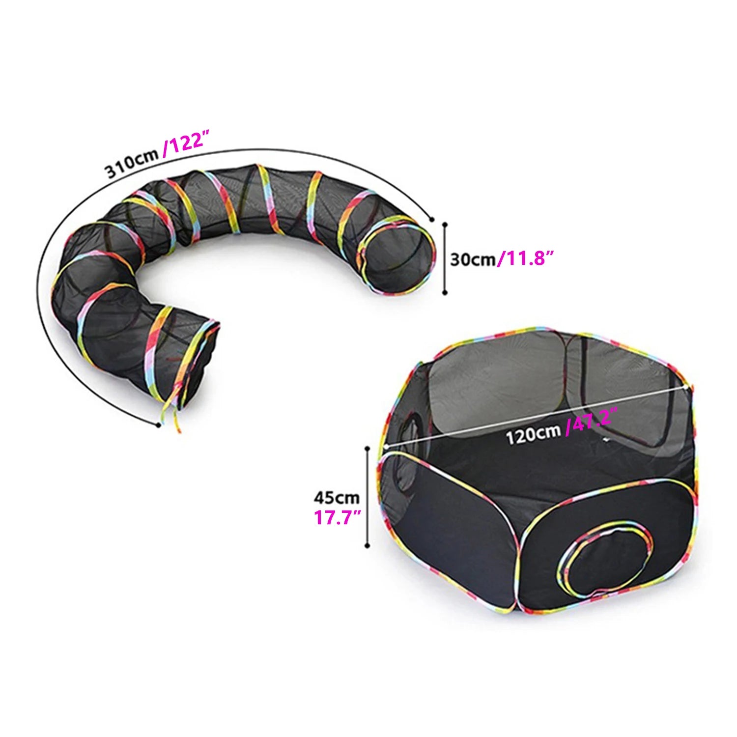 PawPatio Flex Outdoor Katzengehege mit Tunnel | Faltbares Katzenzelt aus Mesh & Oxford | Reißverschluss-Verbindung | Tragetasche | Für Katzen & Kleintiere