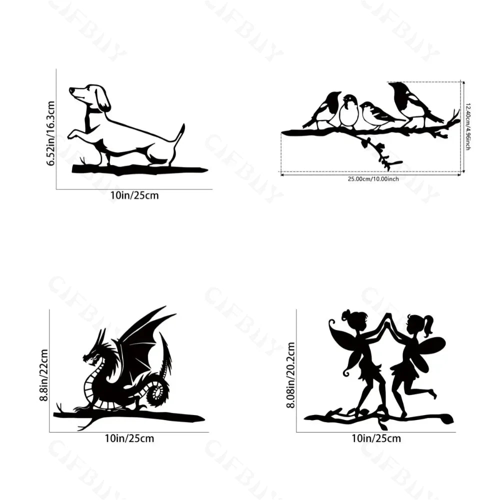 ArtVireo Metall-Vogelbaum & Gartenkunst | Silhouette Vögel/Drachen/Feen/Hunde | Außendekoration