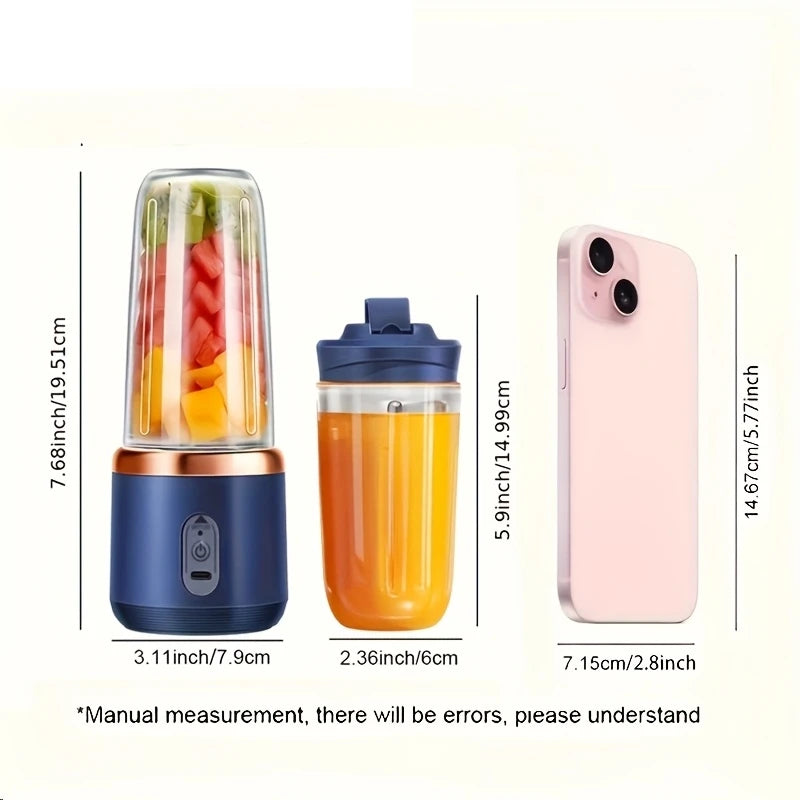 Frutiva Tragbarer Mini-Smoothie-Mixer | 6 Edelstahlklingen | 400 ml | USB wiederaufladbar | Personal Juicer