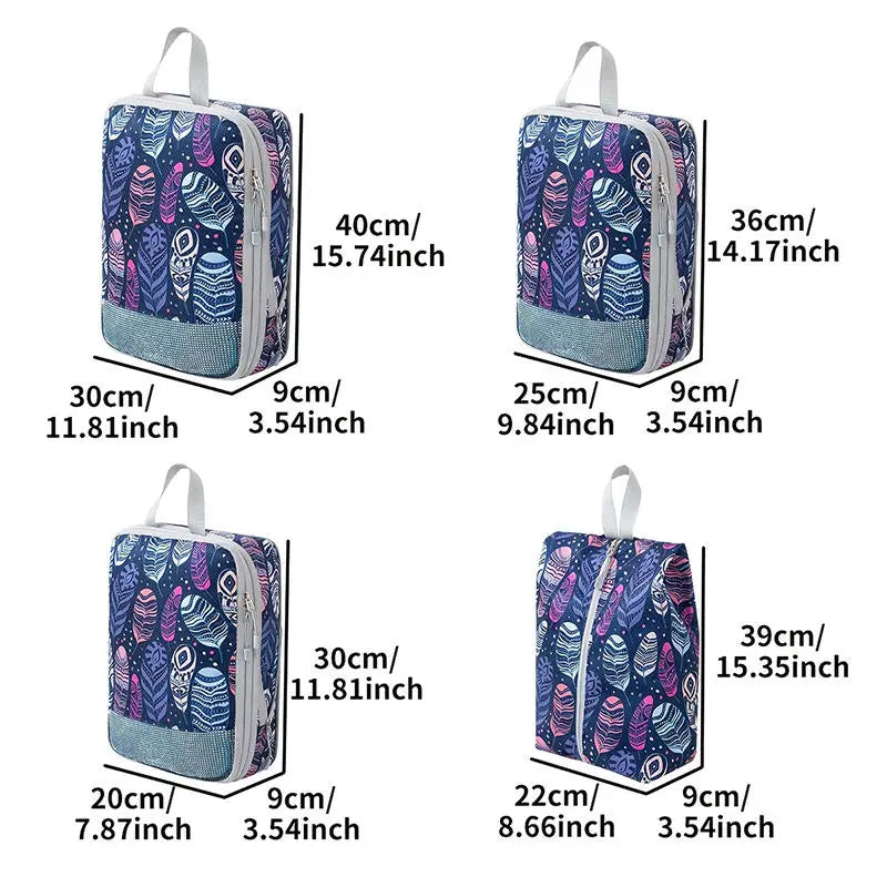 Packora | Faltbare Packwürfel mit Kompressionsfunktion | Wasserdichte Koffer-Organizer aus Polyester | 4-teiliges Reise-Set