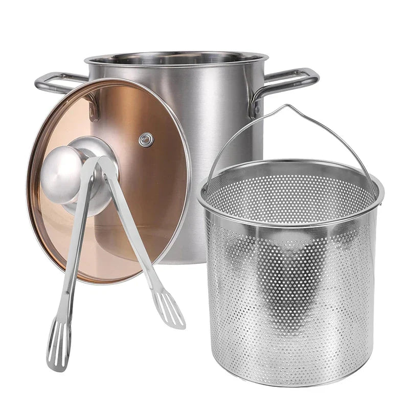 Crisplora FryMaster Stainless Steel Deep Frying Pot 3 L with Strainer & Lid | Tempura Fryer with Tongs