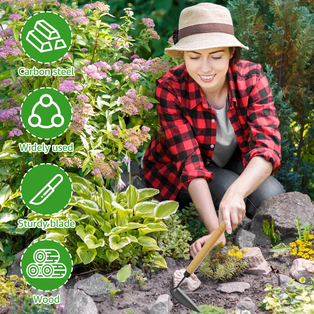 GrünKraft | Hand-Unkrauthacke aus Karbonstahl | Präzises Gartenwerkzeug mit Holzgriff für Beete, Rasen und Gartenpflege