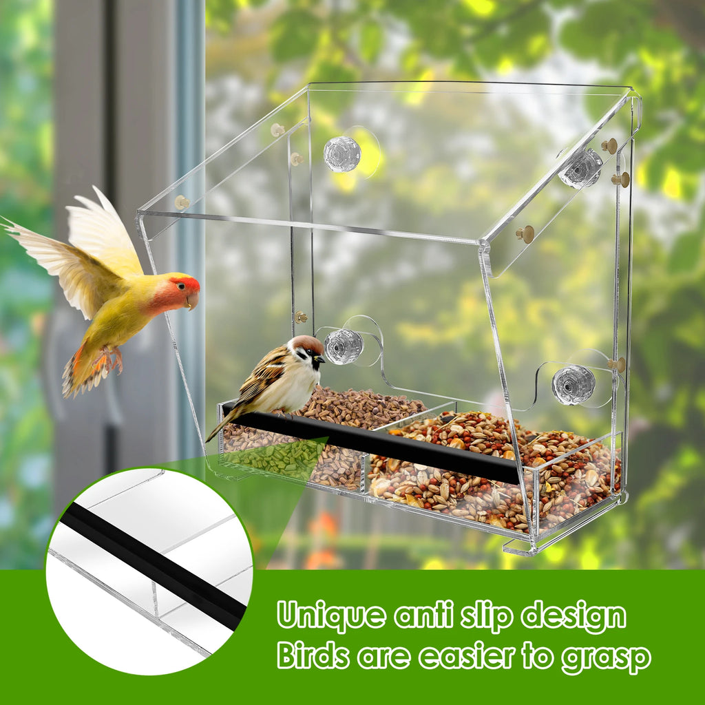 BirdVista Acryl-Vogelfutterspender | Fensterhalterung | Mit Saugnäpfen | Transparent für Vogelbeobachtung