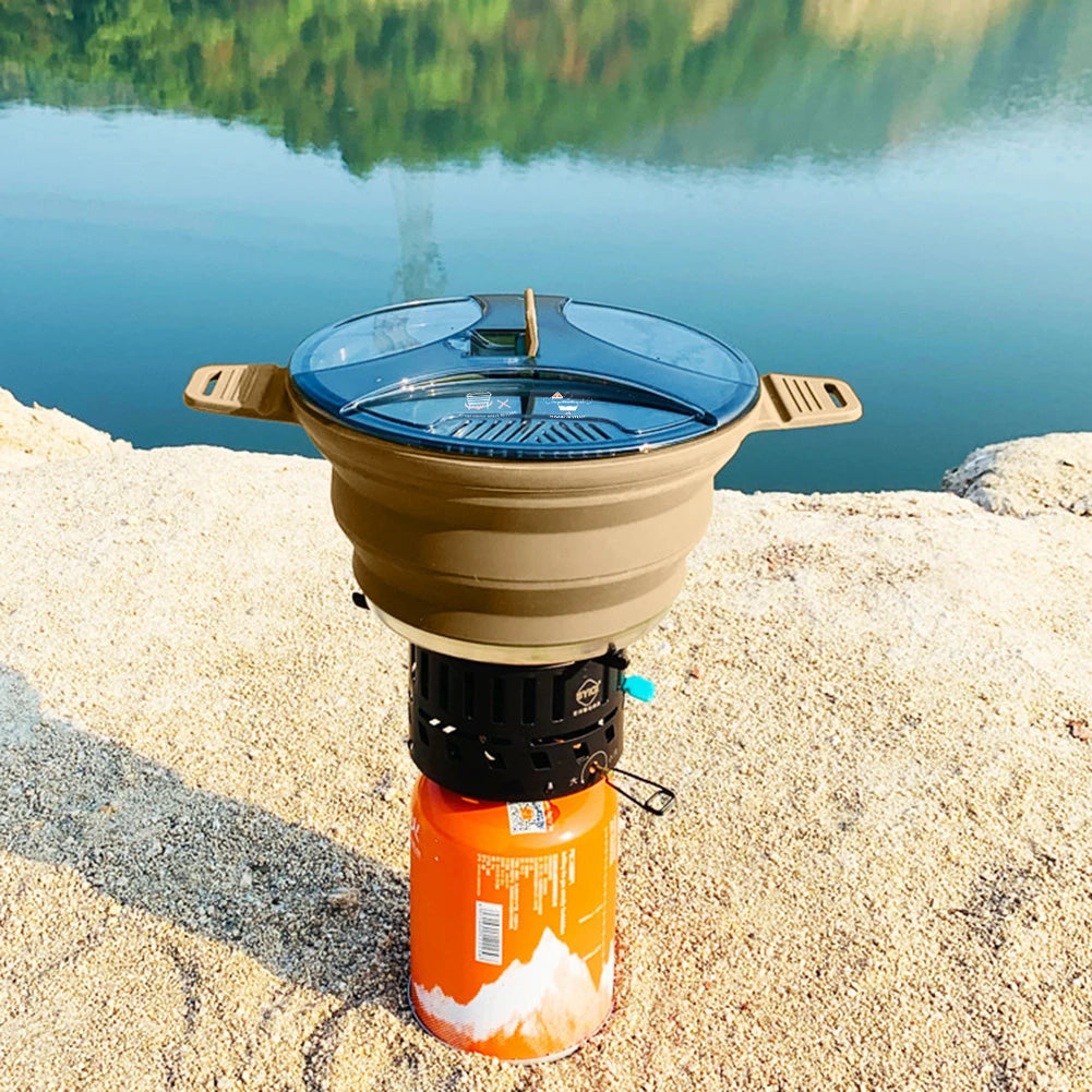 FoldCook Camping Kochtopf Faltbar 2,5L | Hitzebeständig | Silikon Edelstahl | Leicht Tragbar