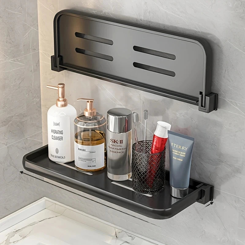 Aluvia Badezimmer Wandregal Klappbar | Platzsparendes Aluminium | Multifunktion Aufbewahrung | Wandmontage