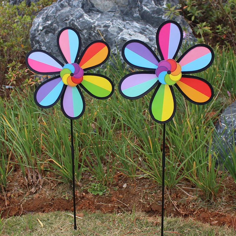 ColorSpin Regenbogen Windmühle | 6 Farben mit schwarzem Rand | Stehend für Garten, Rasen & Partydeko