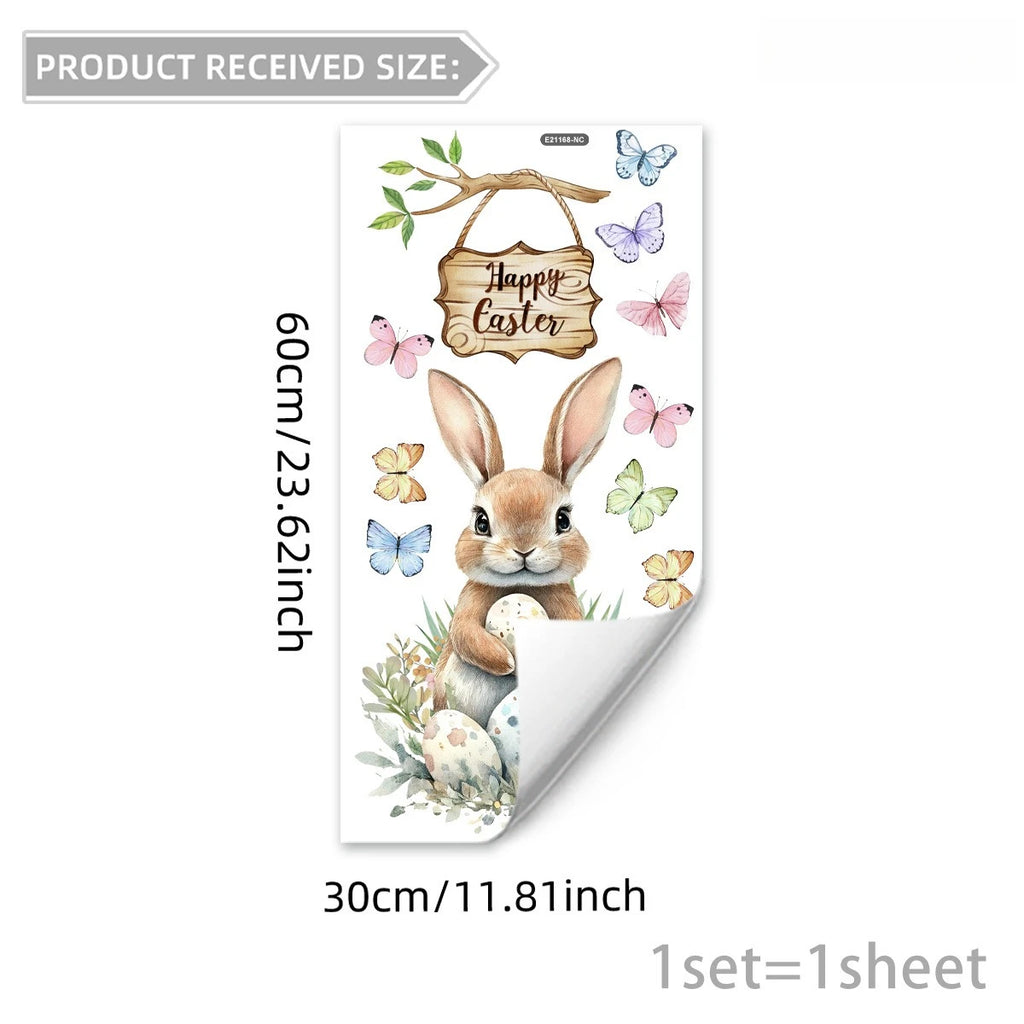 FrühlingsGlanz Großer Oster-Fensteraufkleber | Hase, Küken, Ei & Schmetterling | Statische Glasfolie 60x30 cm