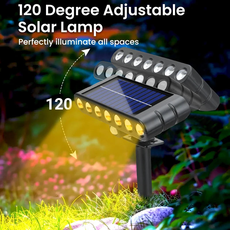 Solenza Solar-Gartenstrahler | 7 LED | 120° Verstellbar | Wetterfest | Warmweiße Außenbeleuchtung