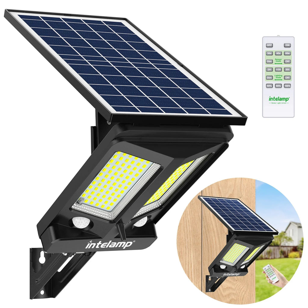 HelionGuard ProLight 12000 Solar LED Floodlight with Remote Control | Motion Sensor up to 30 m | 3000 lm | IP65 | For Garden, Garage & Yard Lighting