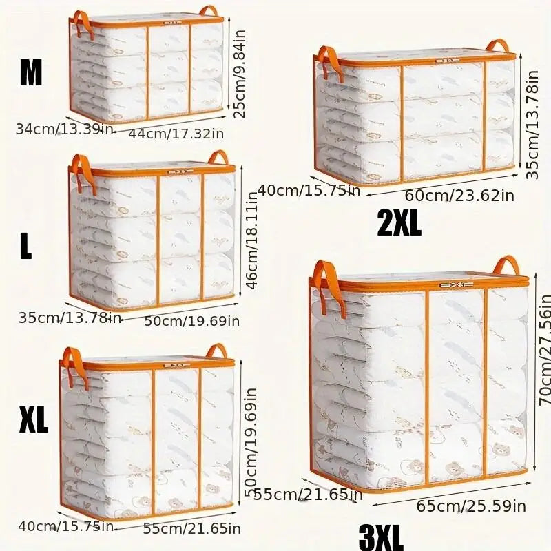 ClariNest Aufbewahrungstasche Kleidung | Transparent | Faltbare Bettdecken- & Decken Tasche | Reißverschluss | Große Kapazität