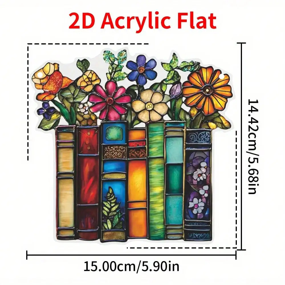 BookBloom Acryl Buch Blumen Anhänger | 2D Flat | Bibliotheksdeko | Lesezimmer