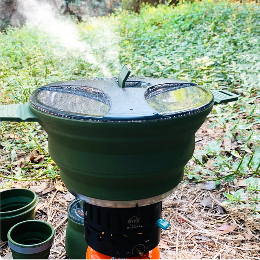 FoldCook Camping Kochtopf Faltbar 2,5L | Hitzebeständig | Silikon Edelstahl | Leicht Tragbar