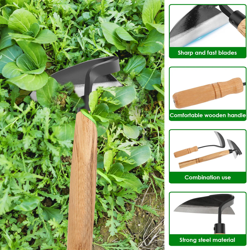TerraSchnitt | 2-teiliges Unkrautsichel-Set aus Stahl | Hand-Sicheln für Präzise Unkrautentfernung, Garten- & Beetpflege