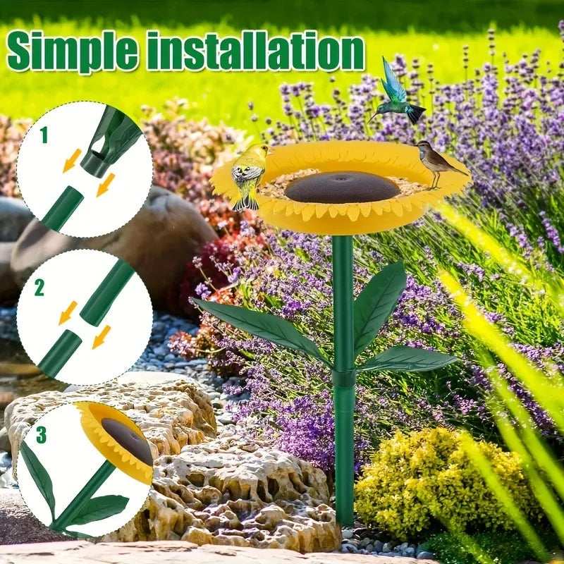 FloraFeeder Sonnenblumen Vogeltränke & Futterstation | Blumendesign | Hängende Garten-Deko | 24 cm Durchmesser, 43 cm Höhe