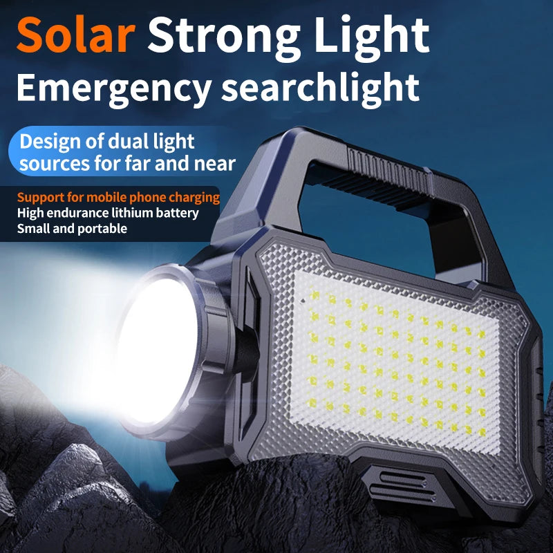 Solvanta | Solar-Campinglaterne mit Powerbank | LED-Suchscheinwerfer & COB-Seitenlicht | Wiederaufladbar
