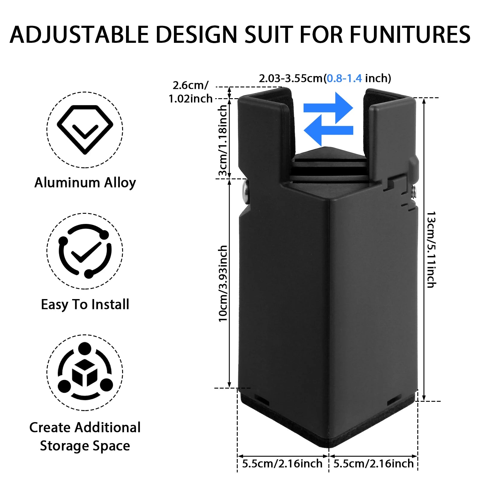 Elevato 4er-Set Verstellbare Möbelfüße | Aluminium | Stuhl, Sofa & Tisch | 5–10 cm Höhe