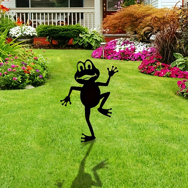 Gartello | Frosch Gartenstecker | Rustikale Metall-Gartendekoration in Rostoptik | Wetterfester Rasenschmuck
