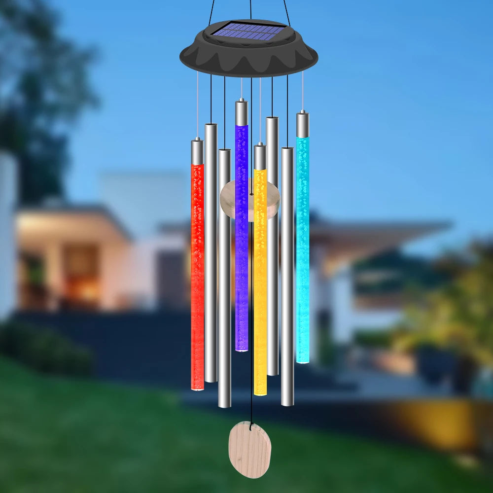 Lumibella Solar-Windspiel-Leuchte | Farbwechselnde LED-Röhren | IP65 Wetterfest | Gartenhängedekoration