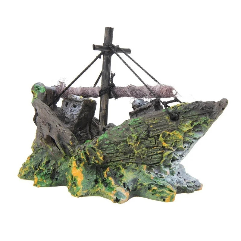 AquaRelict Aquarium Deko Piratenschiff | Resin Schiffswrack Ornament | 13 x 5 x 11 cm