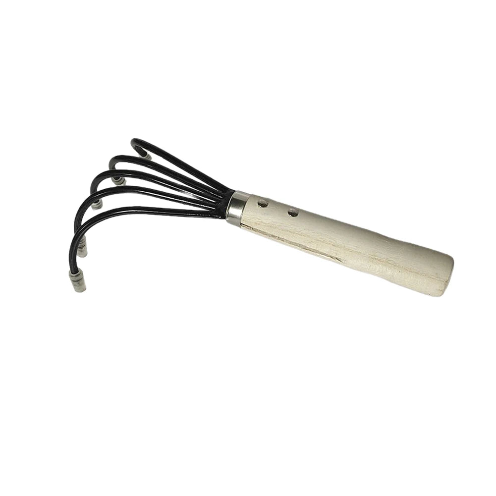 Grünvaro Handrechen 5 Zinken | Gartenkultivator & Mini-Hacke | Carbonstahl | Holzgriff | 38 × 21 × 8,5 cm