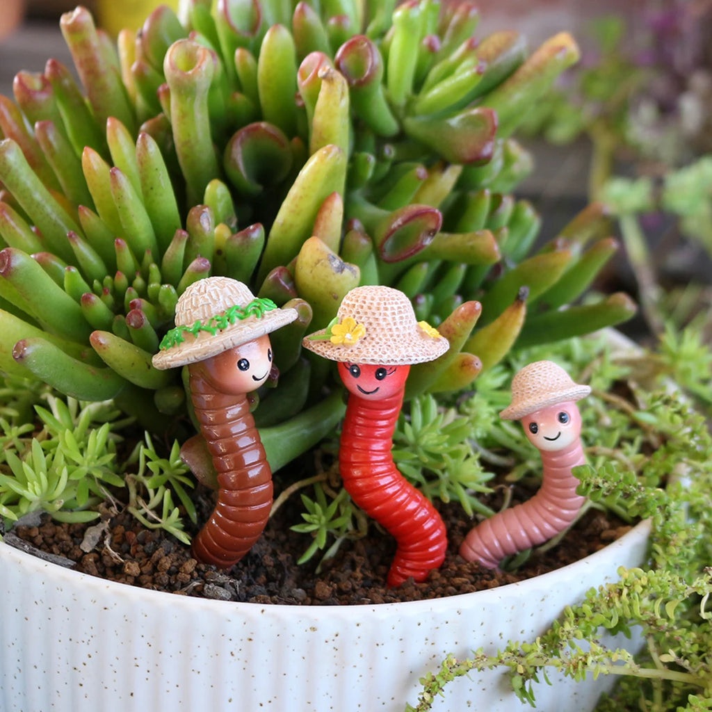 GardenWriggle Resin Regenwurm Deko-Set | 3er Set | Balkon, Terrasse & Garten Pflanzendeko