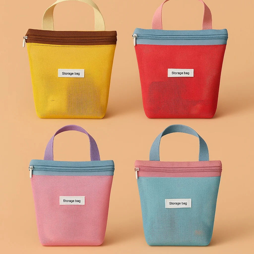 Meshiva | Damen Mesh-Shopper Tasche | Faltbare Strandtasche mit Kosmetiktasche in Leuchtenden Sommerfarben