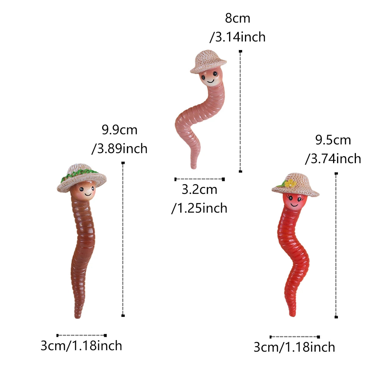 GardenWriggle Resin Regenwurm Deko-Set | 3er Set | Balkon, Terrasse & Garten Pflanzendeko