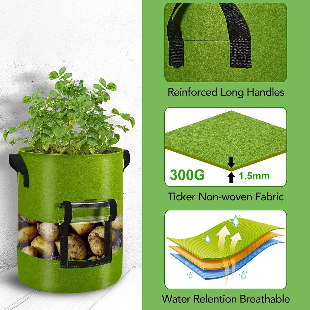 GrowVista | Pflanzsack mit 360° Sichtfenster | Atmungsaktiver Kartoffel-Pflanzbeutel für Gemüse und Blumen