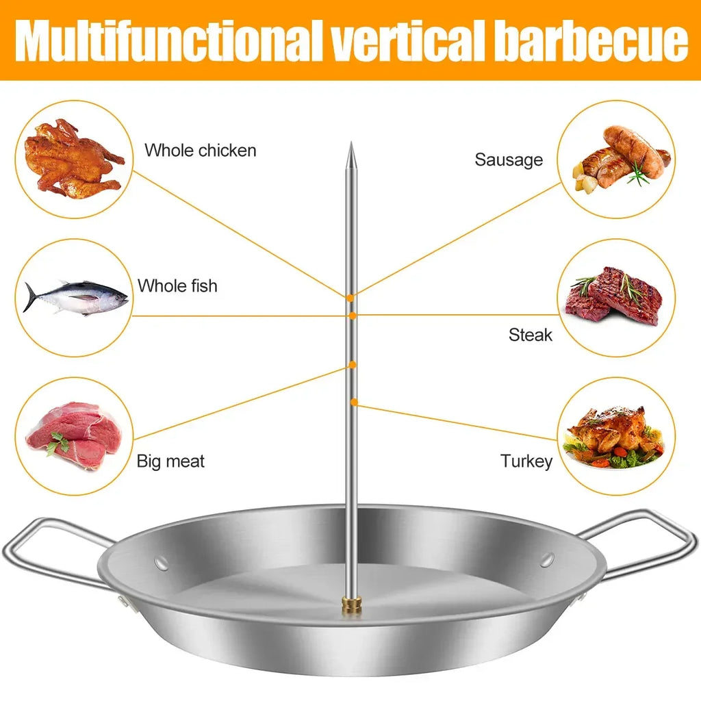 GrillVerto Vertikaler Edelstahl Grillspieß | BBQ Fleischhalter mit Auffangschale | 3 Spieße 20–30 cm