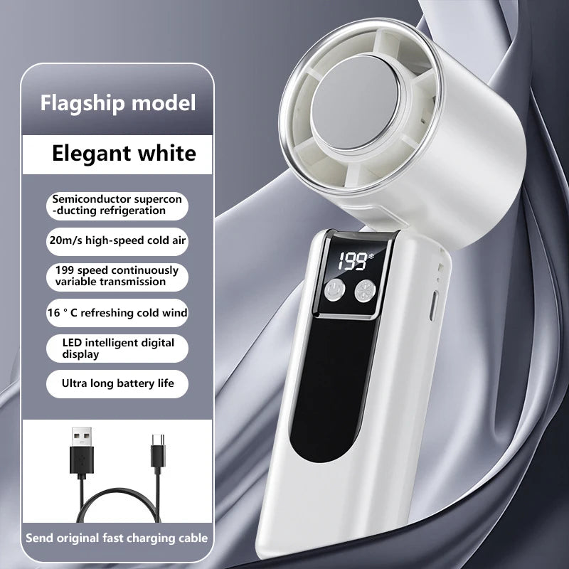 FROSTWAVE Handventilator mit Kühlfunktion | Turbo High-Speed | USB | Digitaldisplay | 3 Modi