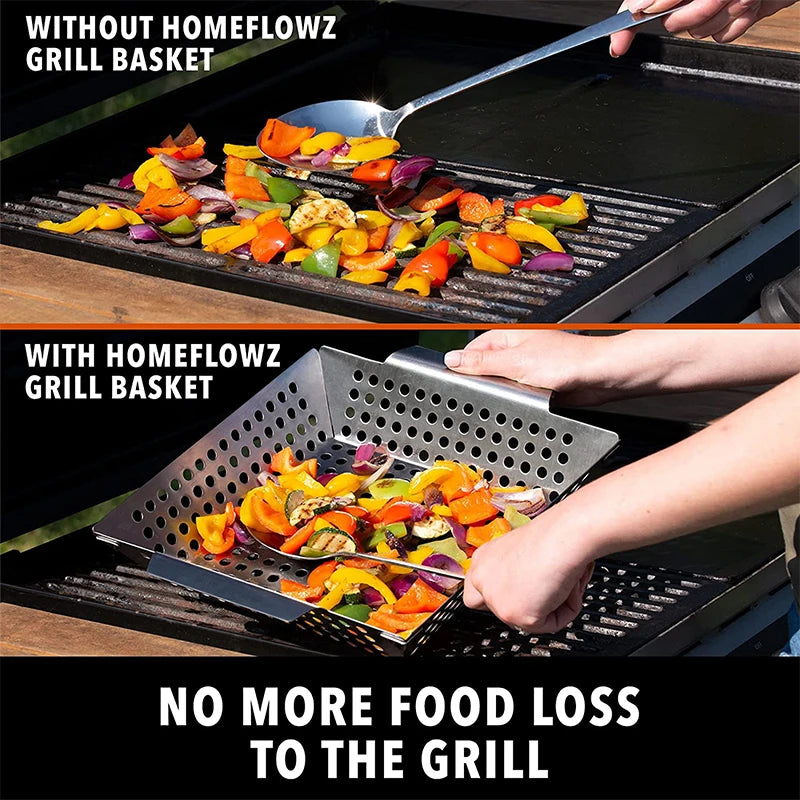 Grillion Grillkorb Edelstahl | Großes BBQ Grillgitter für Gemüse | Gleichmäßiges Garen