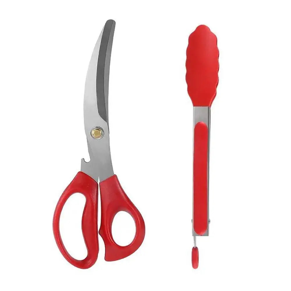 GrillMeister Pro Edelstahl BBQ-Scheren & Food-Clip Set | Küchen- & Grillwerkzeug | Silikon-Griff | 24×8,7 cm & 27×3,5 cm